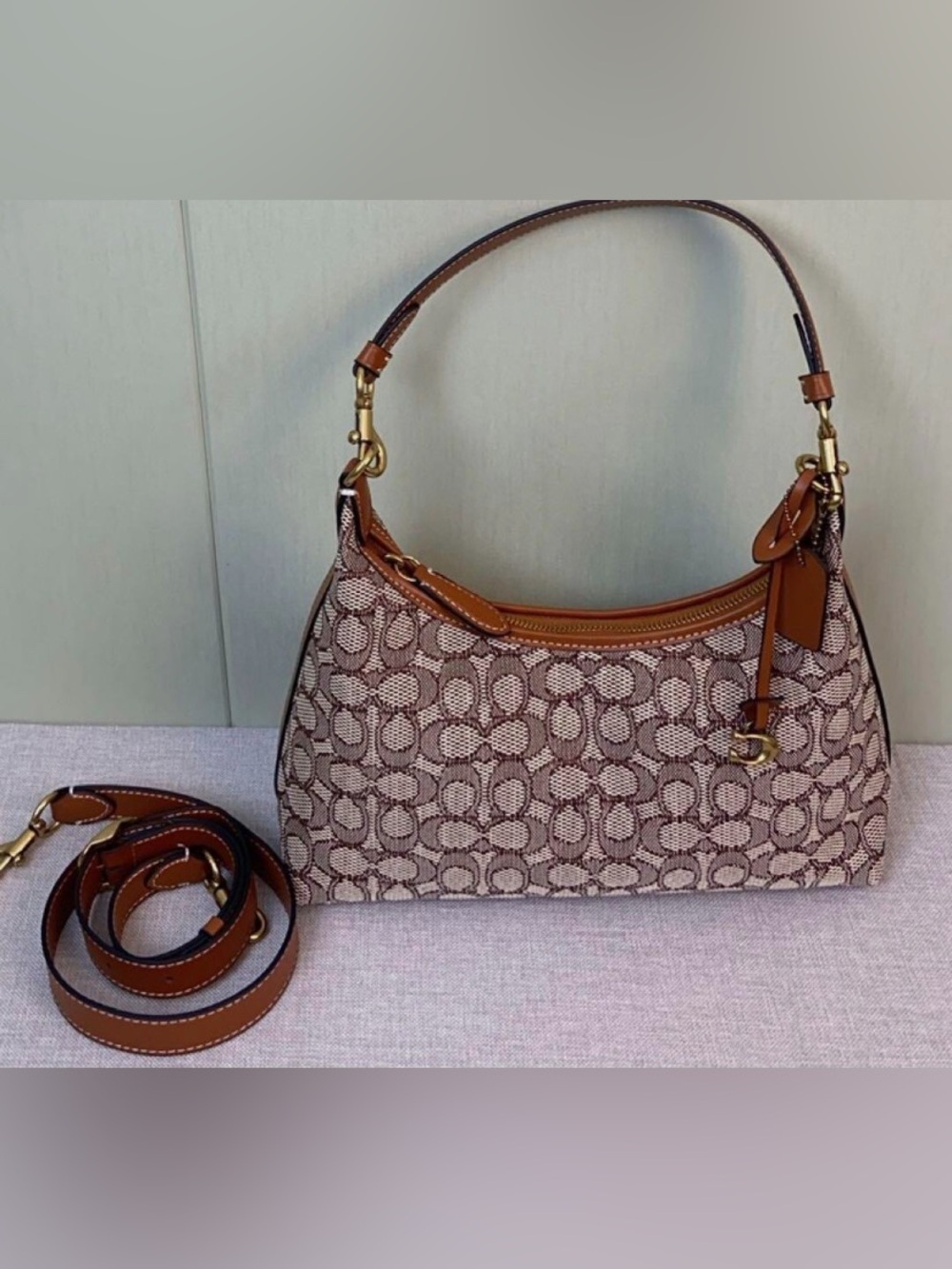 COACH Juliet shoulder bag in signature textile jacquard Cocoa